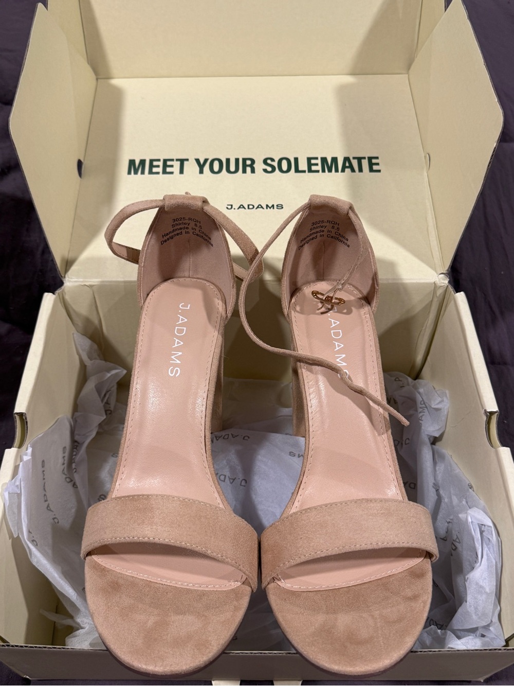 J. Adams Shirley Nude Suede Ankle-Tie Heels
